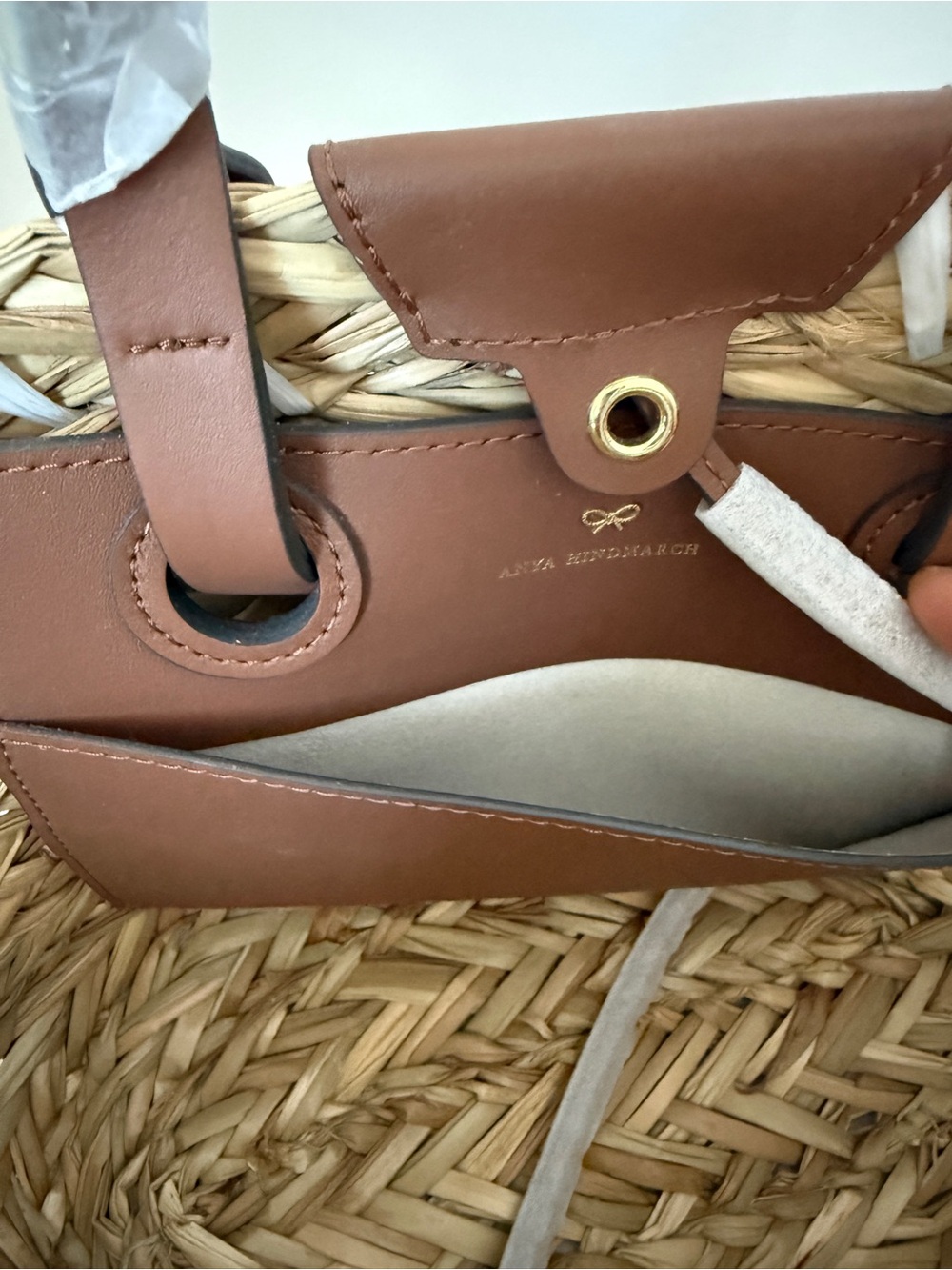 Anya Hindmarch Natural Woven Basket Tote with Brown Leather Handles - Picture 10 of 15